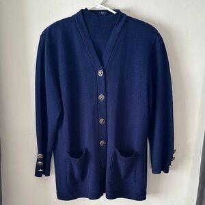 San Remo by Laura Knits 2-Piece Navy Blue Sweater and Cardigan with Gold Buttons